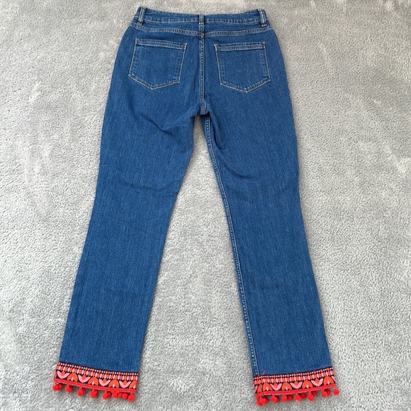 Boden Jeans Women's 8 Long The Cambridge Ankle Skimmer Embroidery Pom Poms Boho - Picture 2 of 16